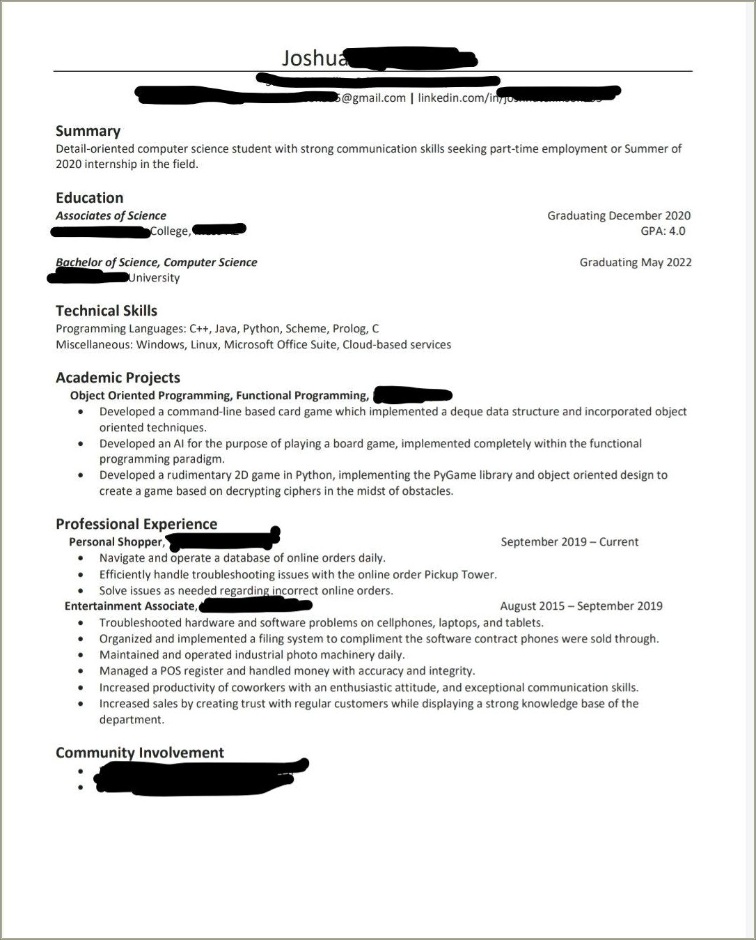Computer Science Student Summary On Resumes