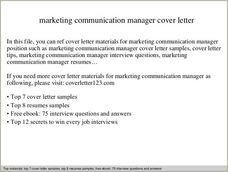 Corporate Communications Manager Resume Cover Letter