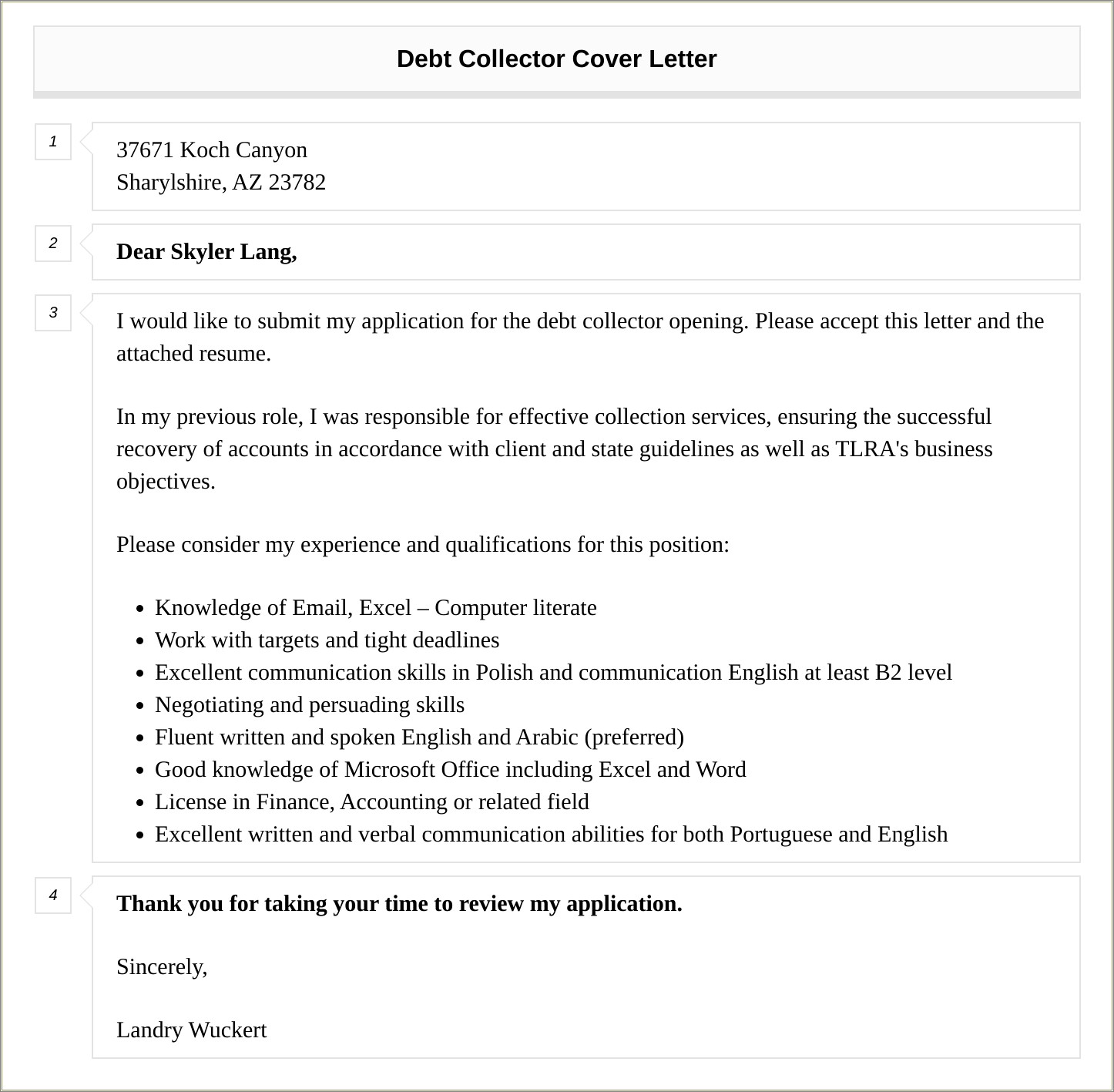 Cover Letter For Debt Collector Resume