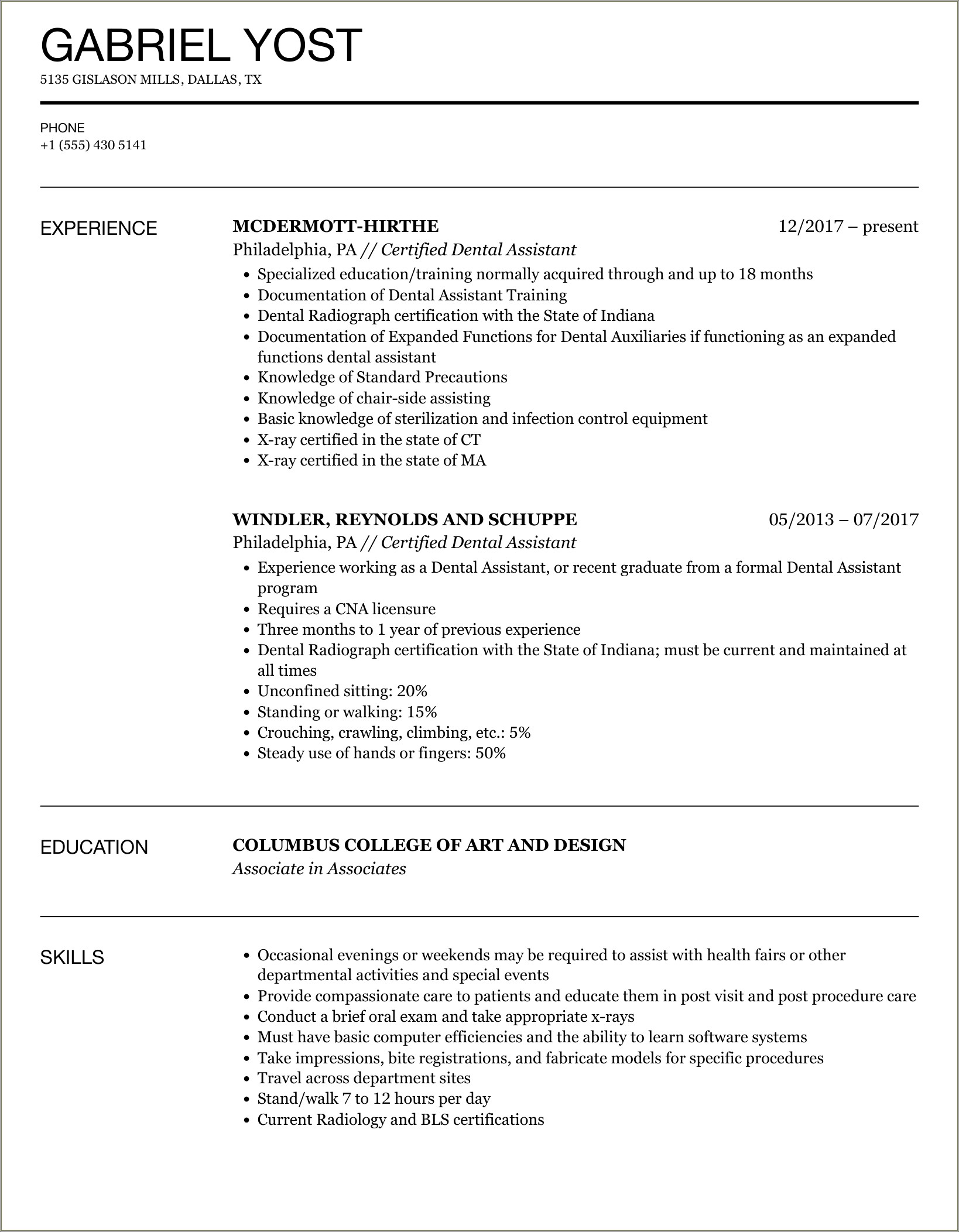 Dental Assistant With No Experience Resume