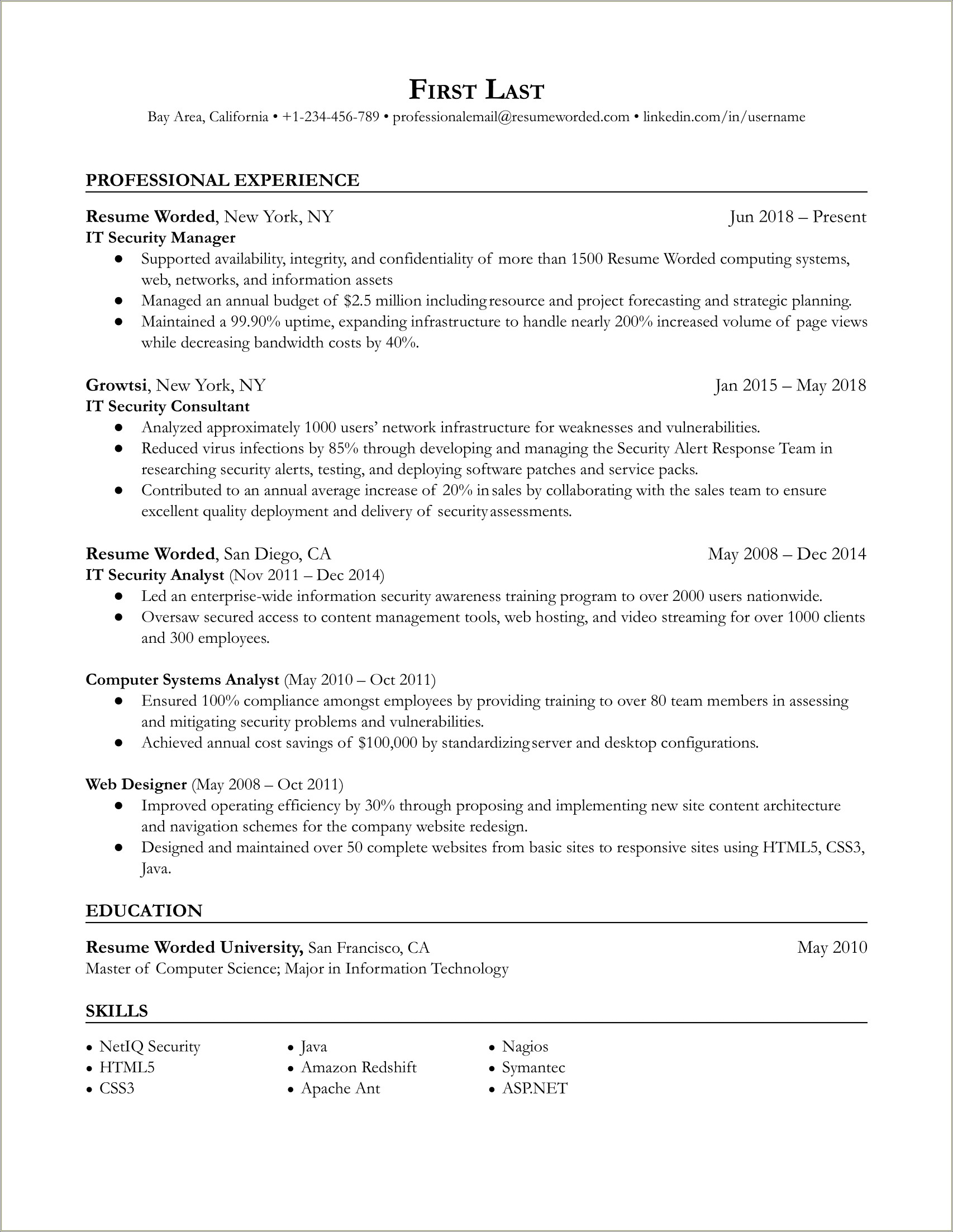 Director Of It Security Resume Sample