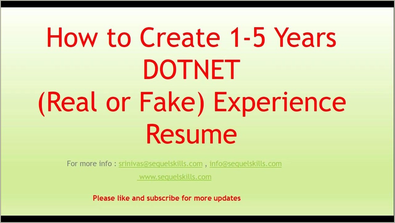 Dot Net Resumes 1 Years Experience