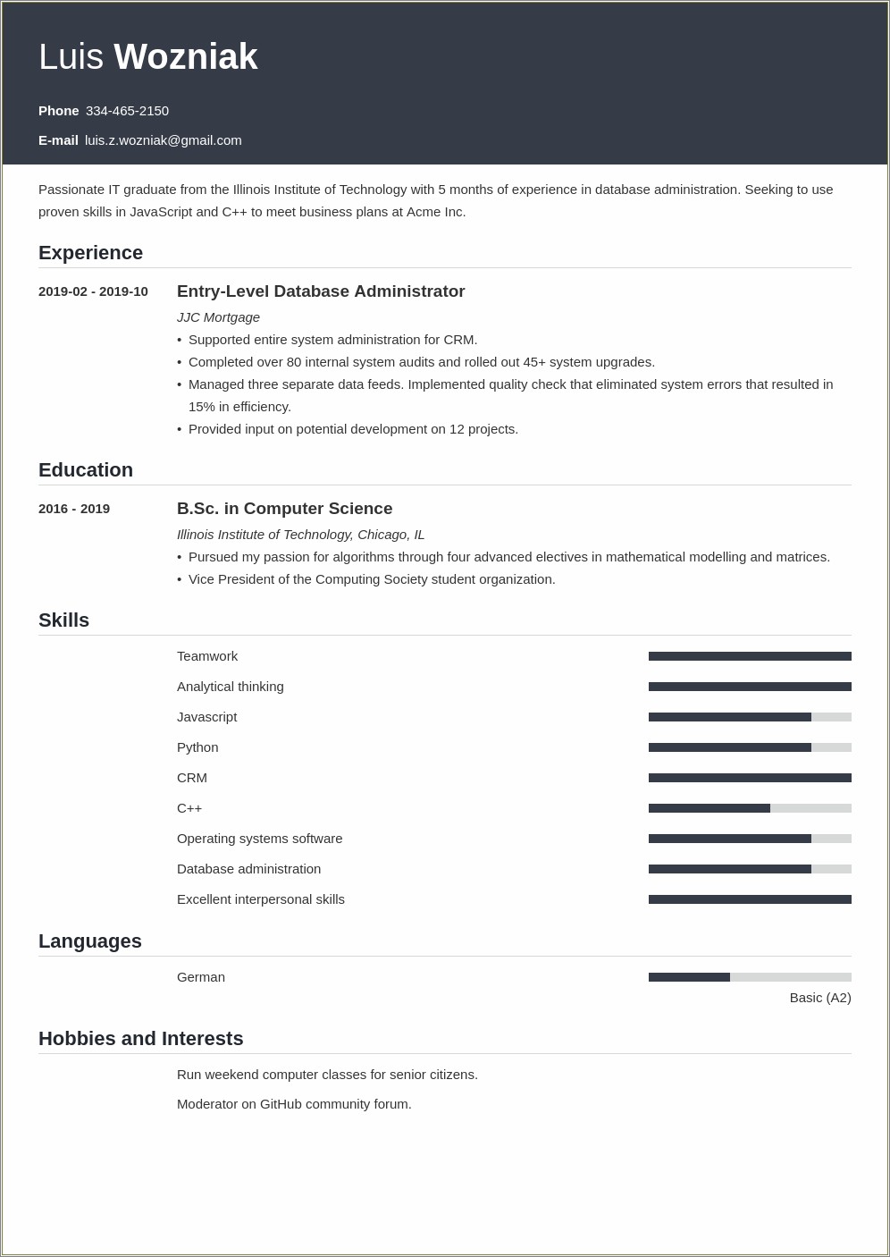Entry Level Information Systems Resume No Experience