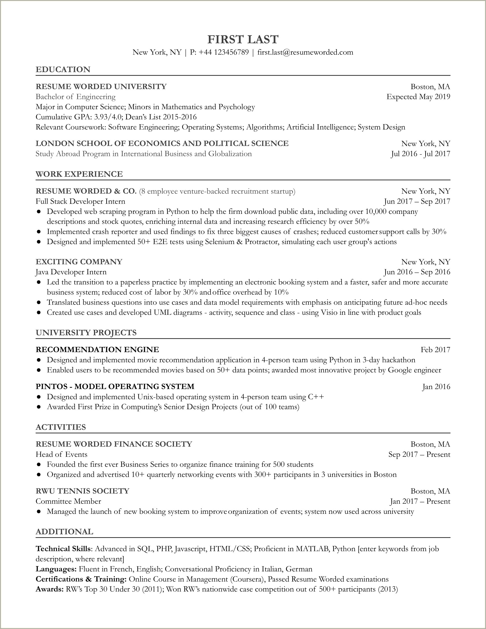 Entry Level It Objective Resume Examples