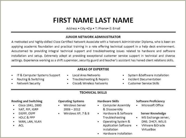 Entry Level System Administrator Resume Sample