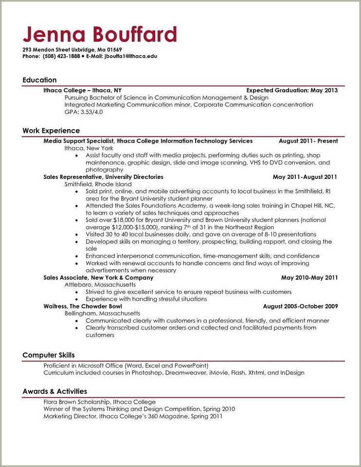 Example Of An College Student Academic Resume