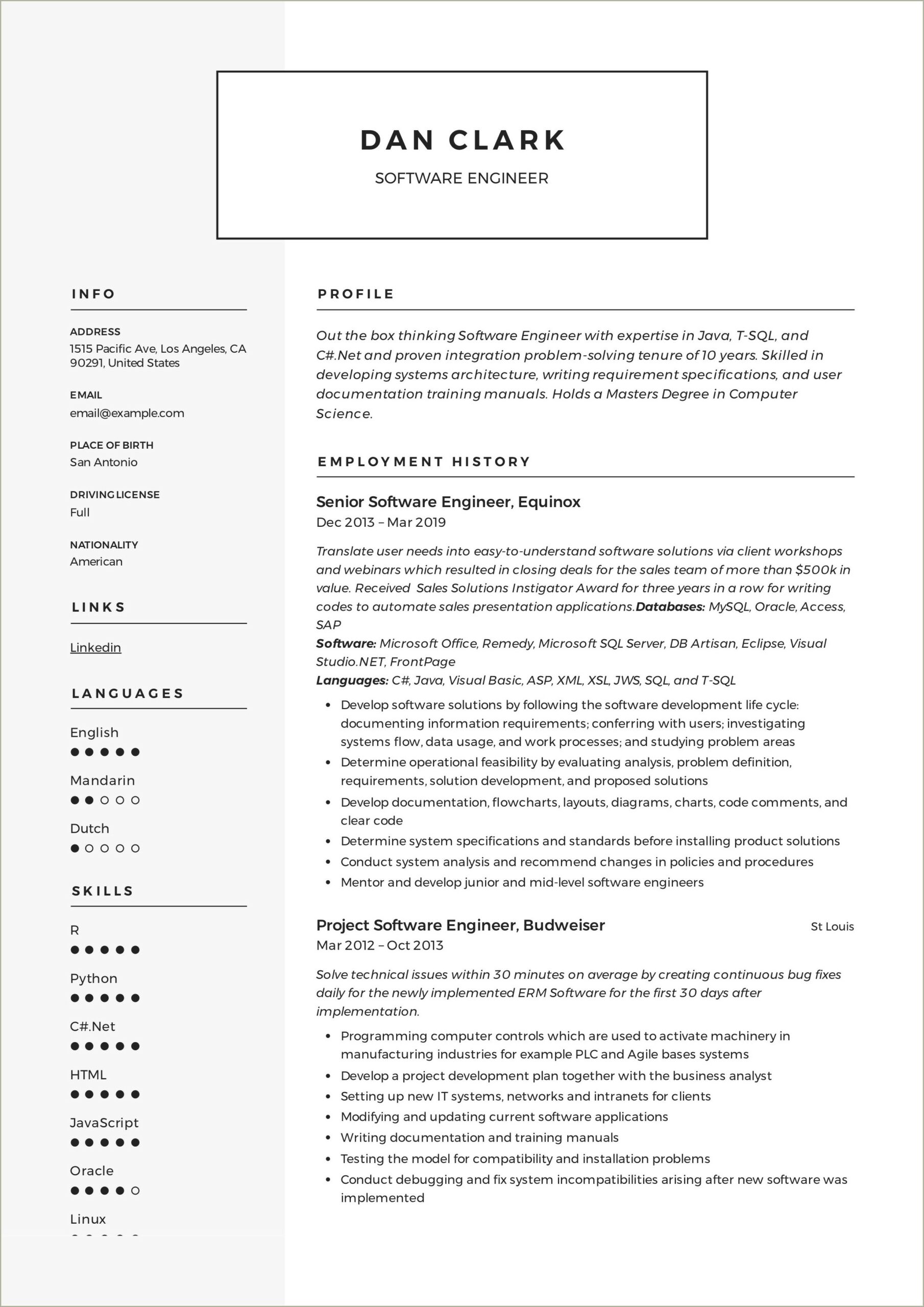 Example Of Embedded Systems Engineer Resume