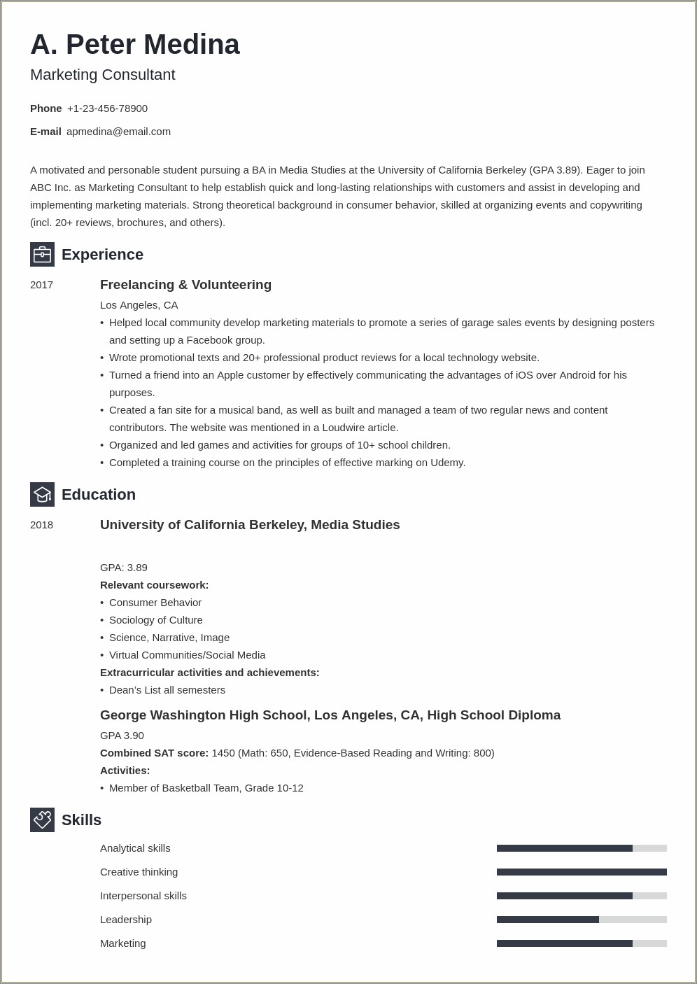 Example Resume College Student No Work Experience