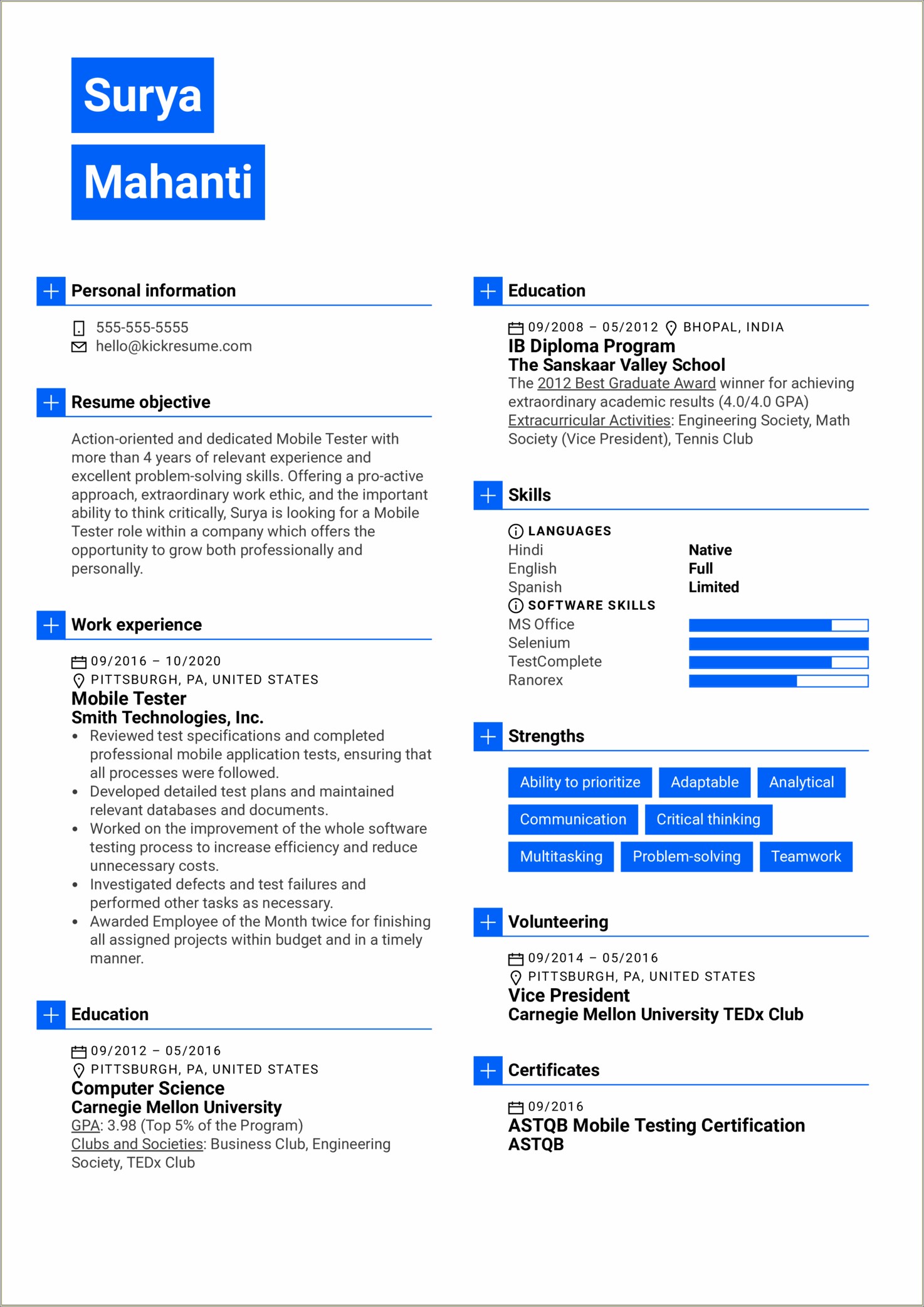Example Resume For Computer Science Student