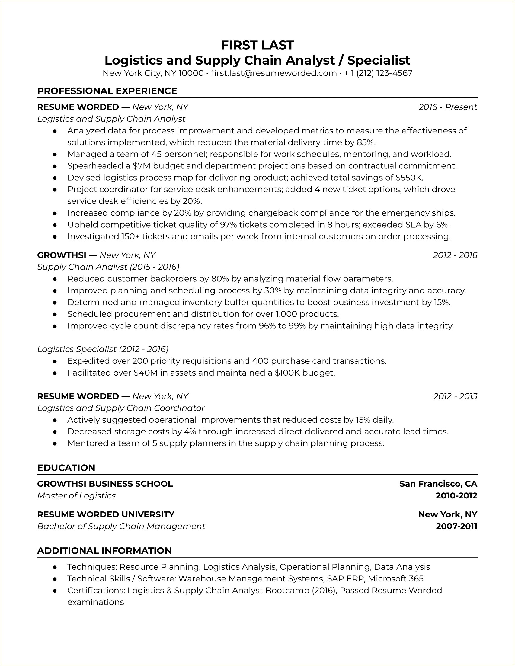 Examples Of Supply Chain Management Resumes