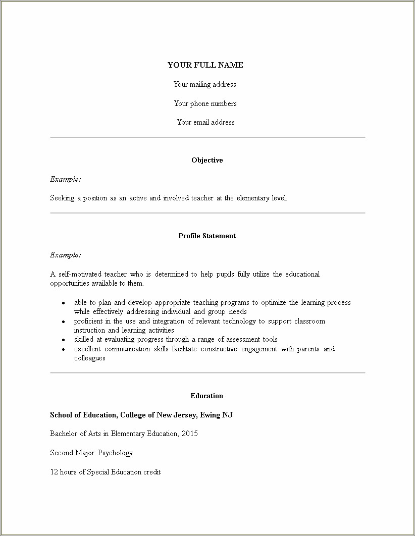 Experience For Teachers Experiences For Resume