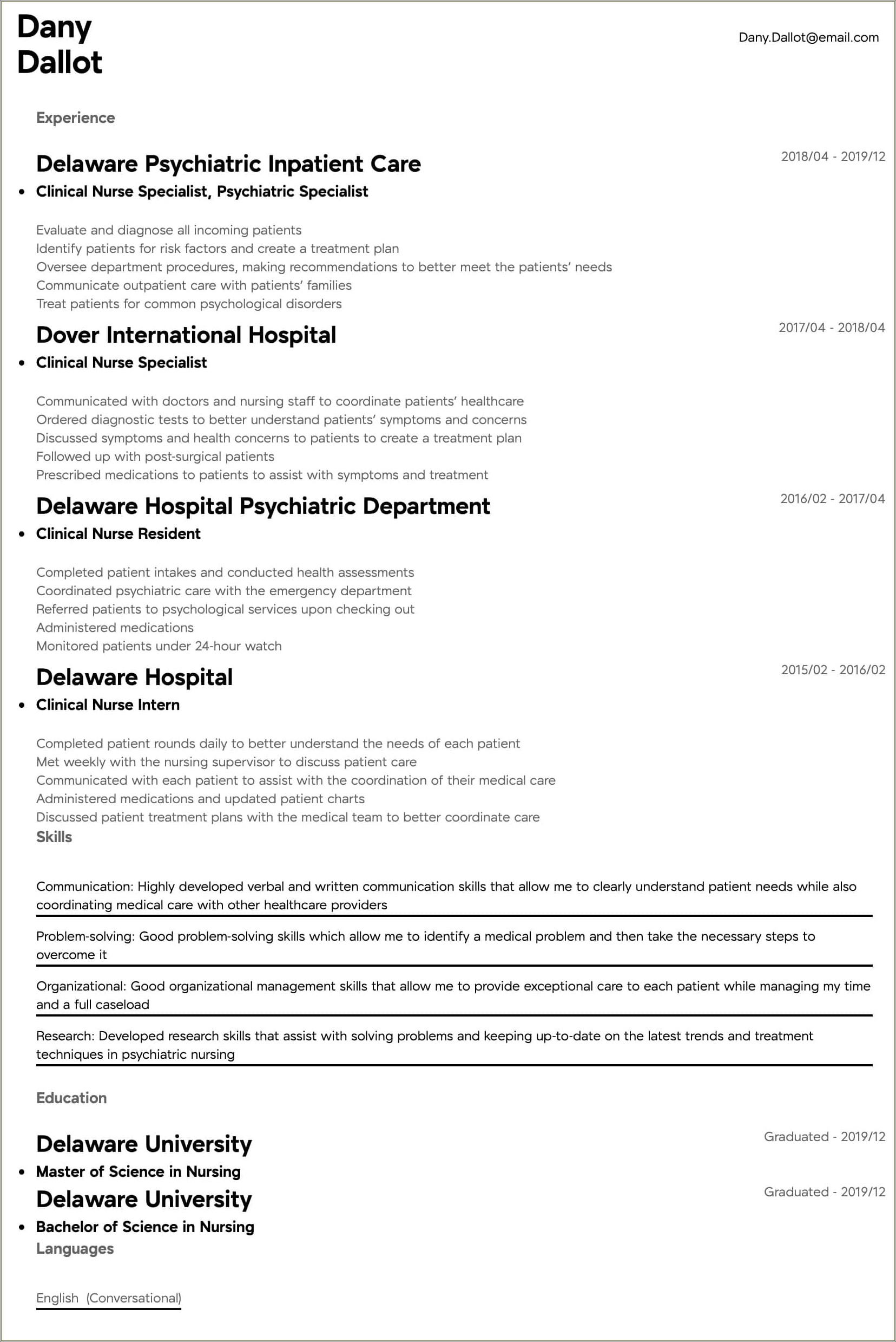 Experienced Registered Nurse Resume Template 2019
