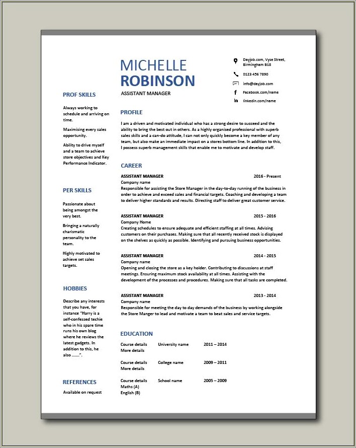 Family Dollar Assistant Manager Resume Sample