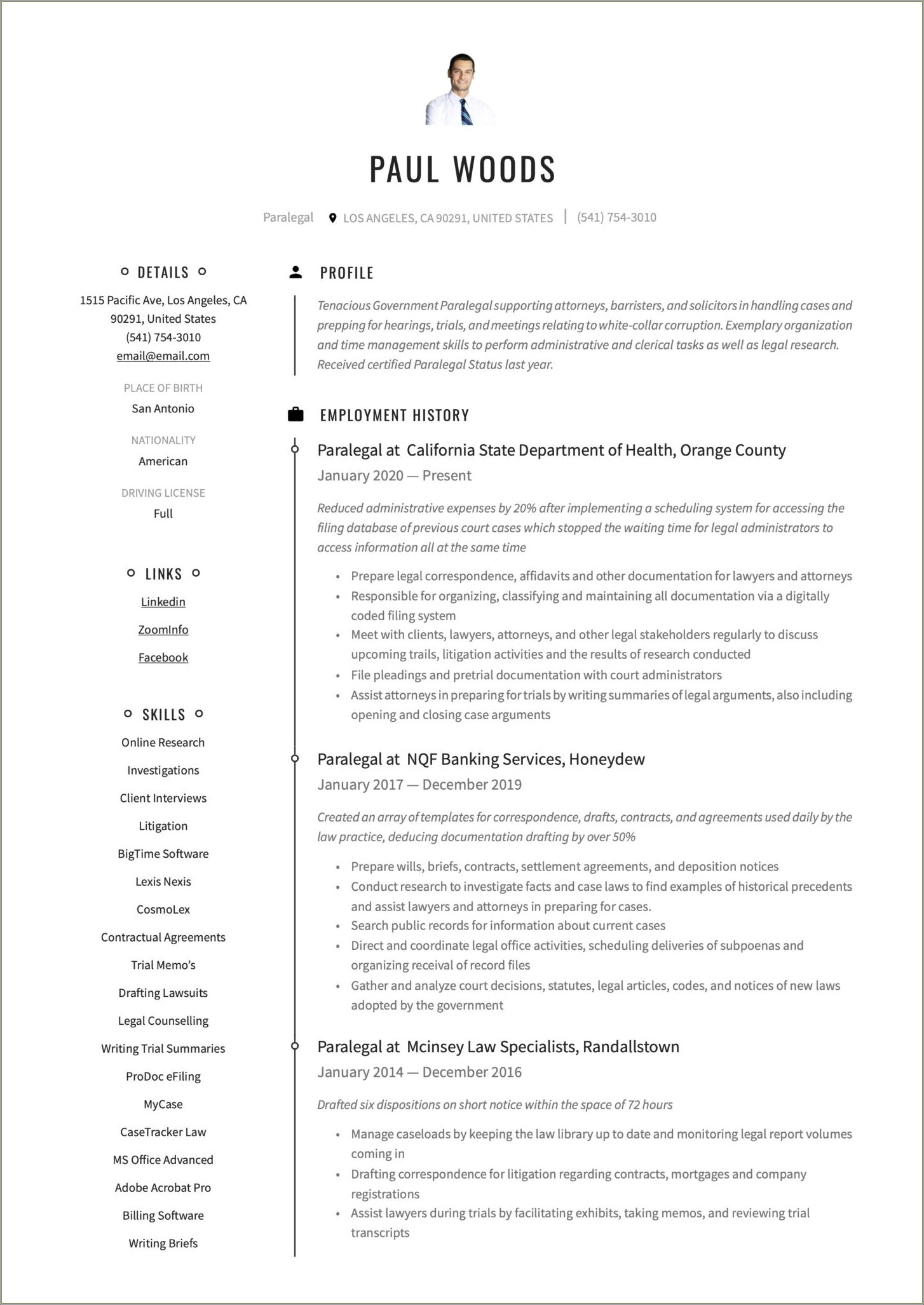 Family Law Legal Assistant Resume Sample