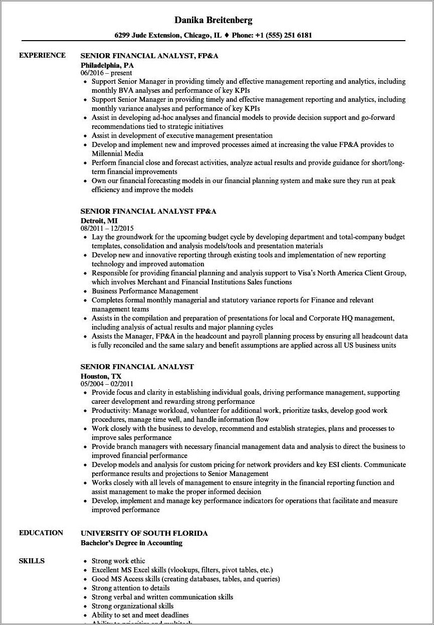 Financial Planning And Analyst Resume Sample
