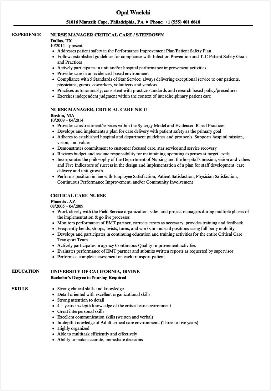 Float Nurse Job Description For Resume