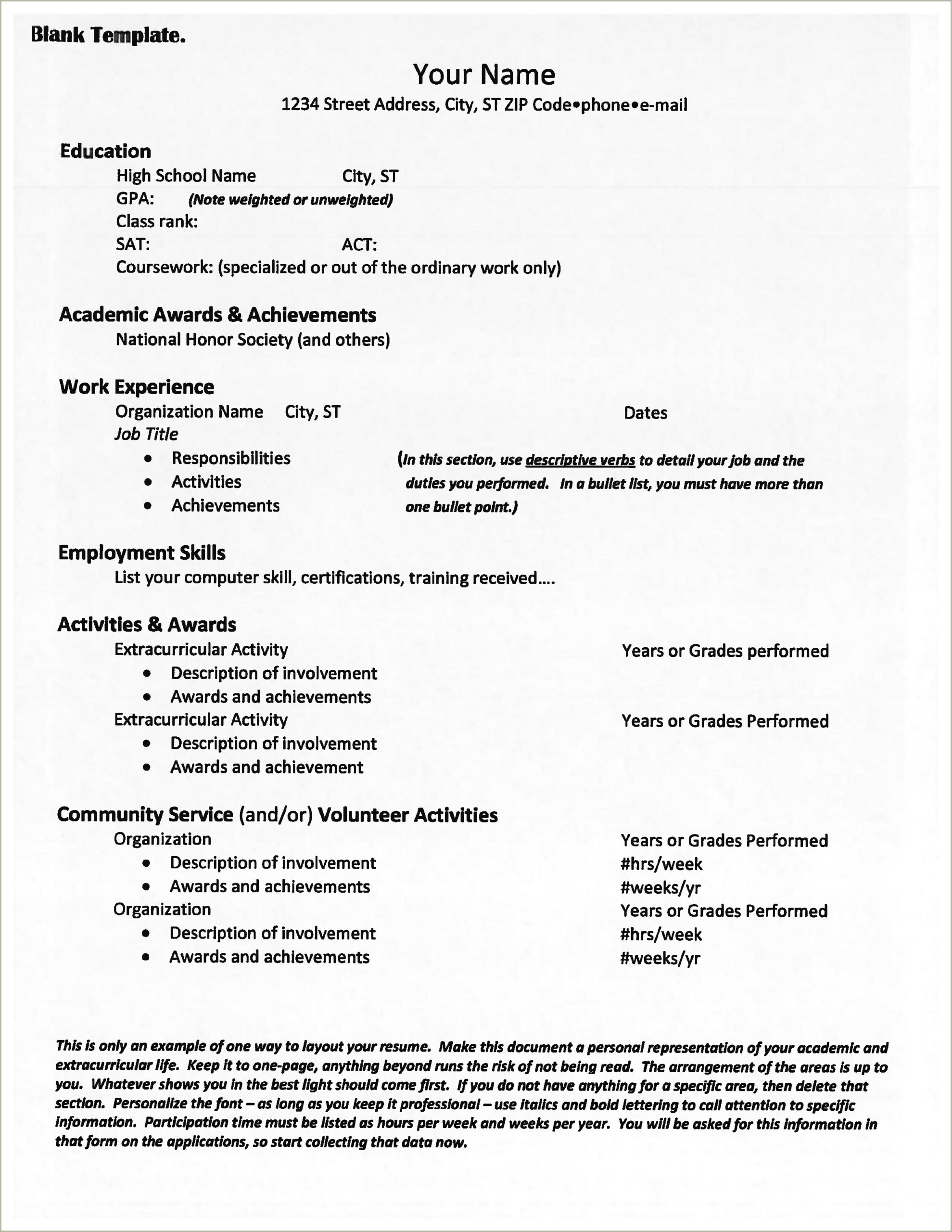 Free Resume For College Application Template
