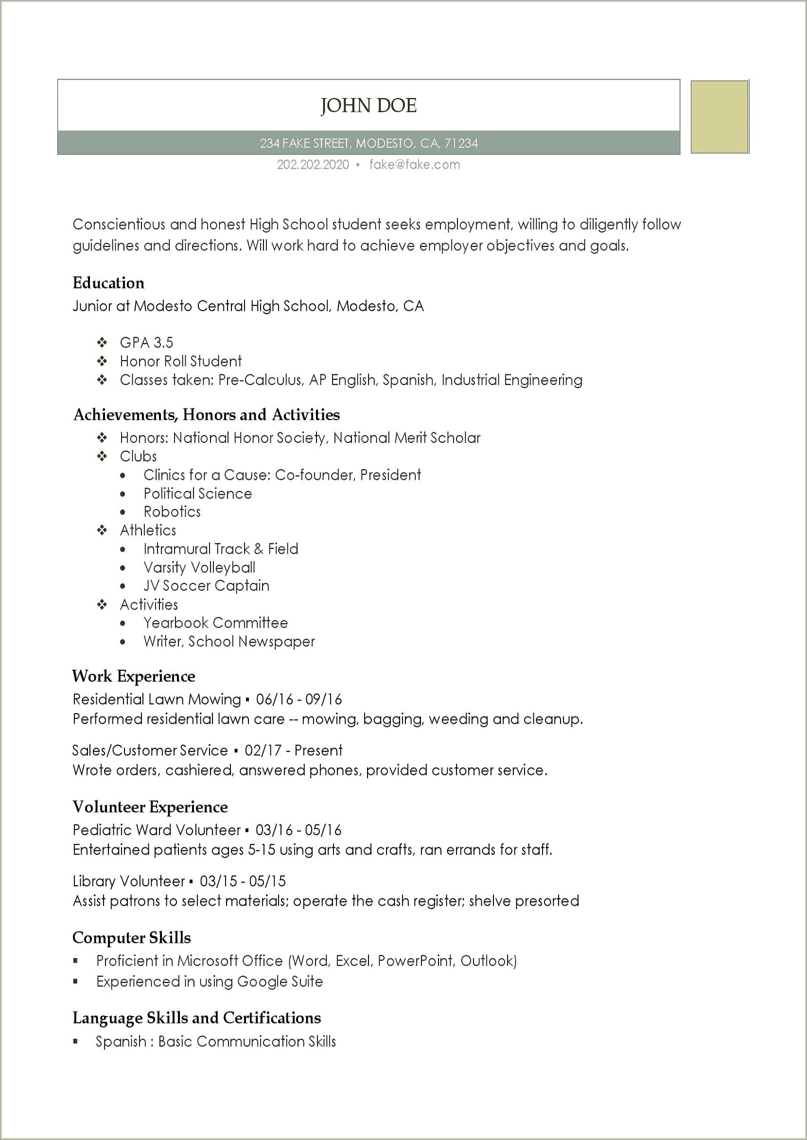 Free Resume Template Of Athlete Student