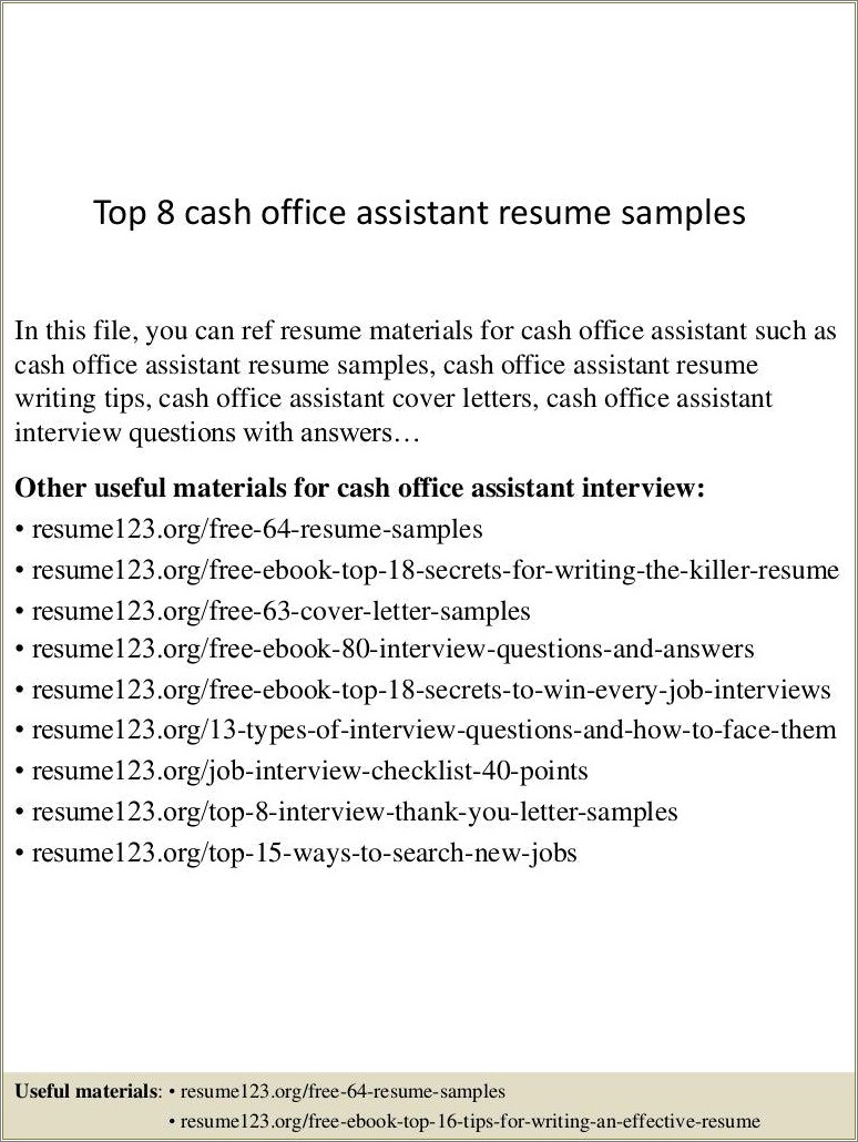 Free Sample Resume For An Office Assistant