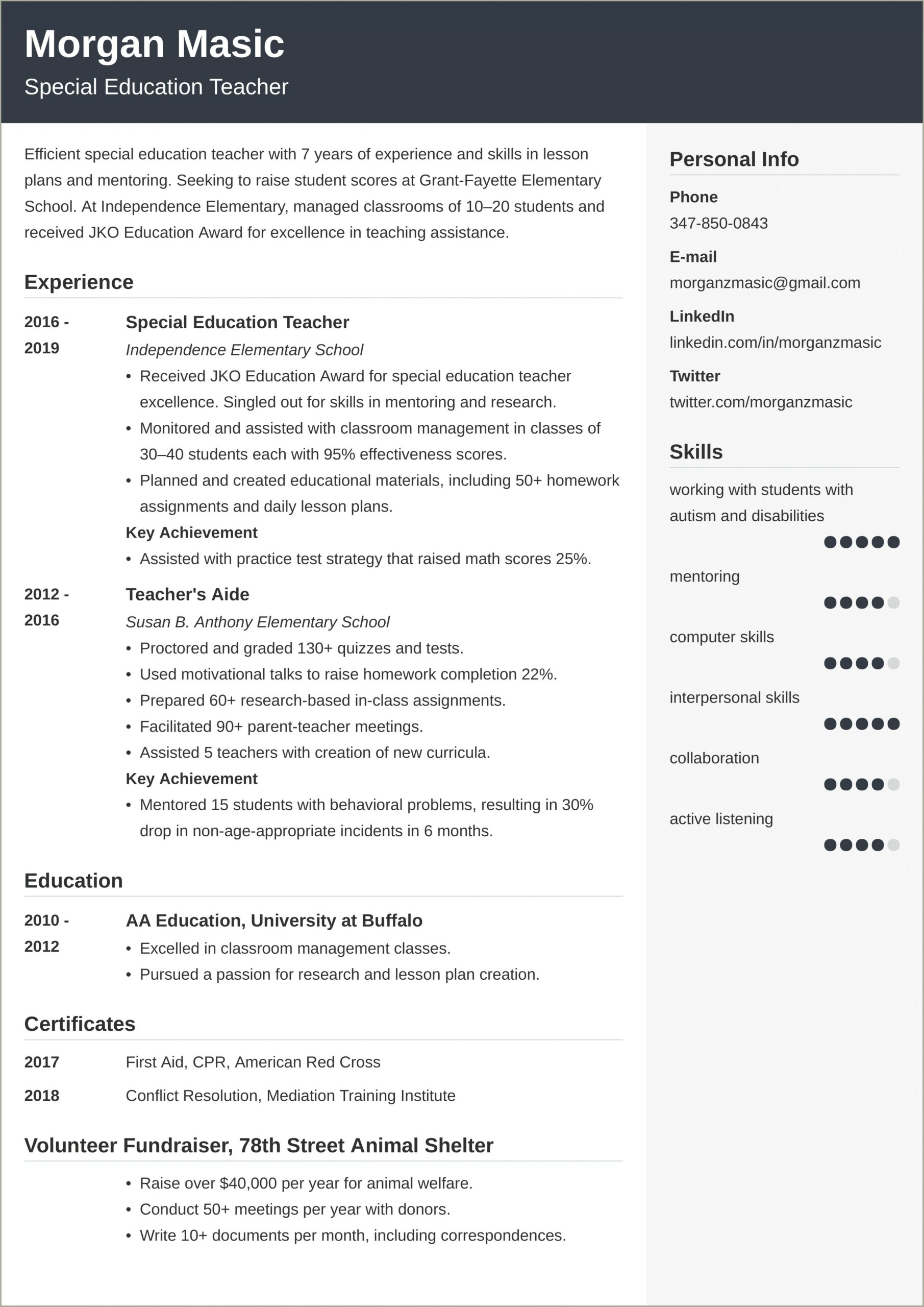 Free Sample Resume For Elementary School Teachers