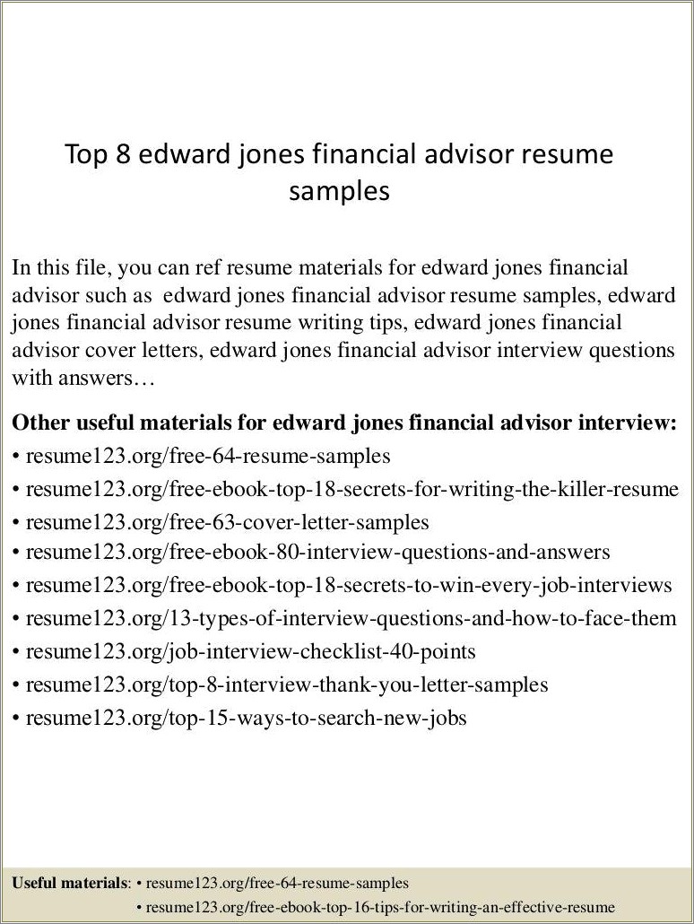 Free Sample Resume For Financial Advisor