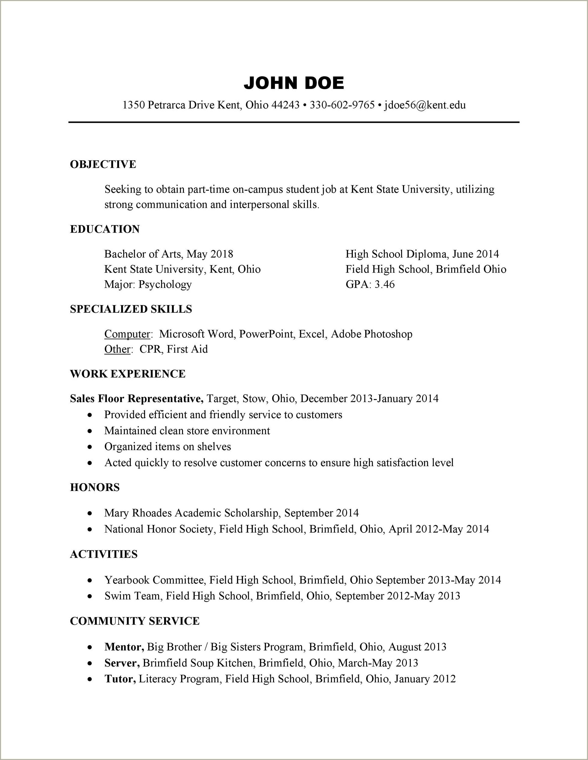 High School Academic Resume For College