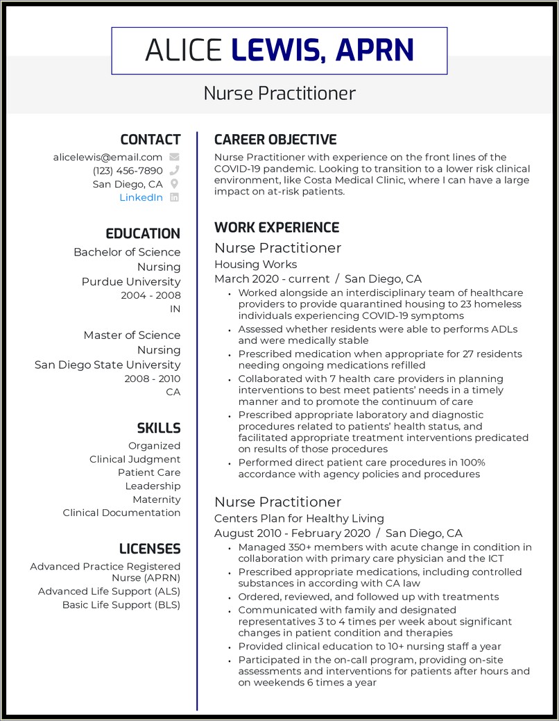 Icu Nurse Resume Sample For Nurse Practitioner School