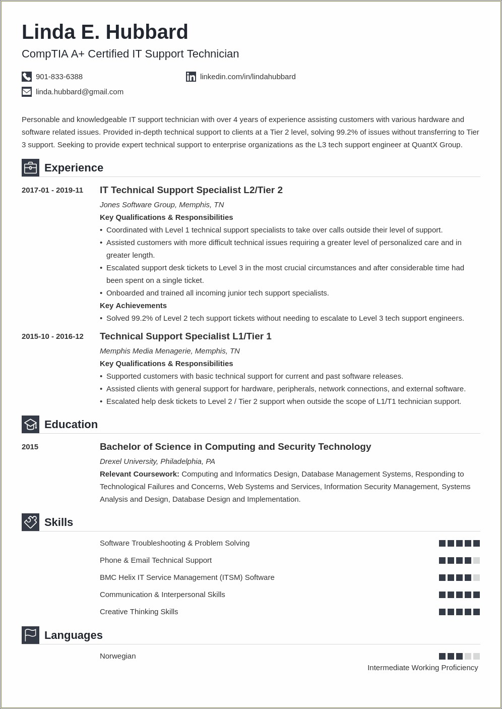 It Technical Support Engineer Sample Resume