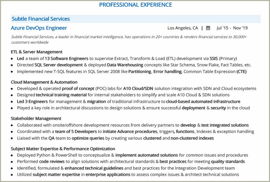 Jr Azure Cloud Engineer Resume Examples
