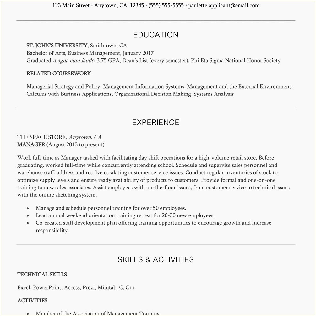 Management Information Systems Entry Level Resume