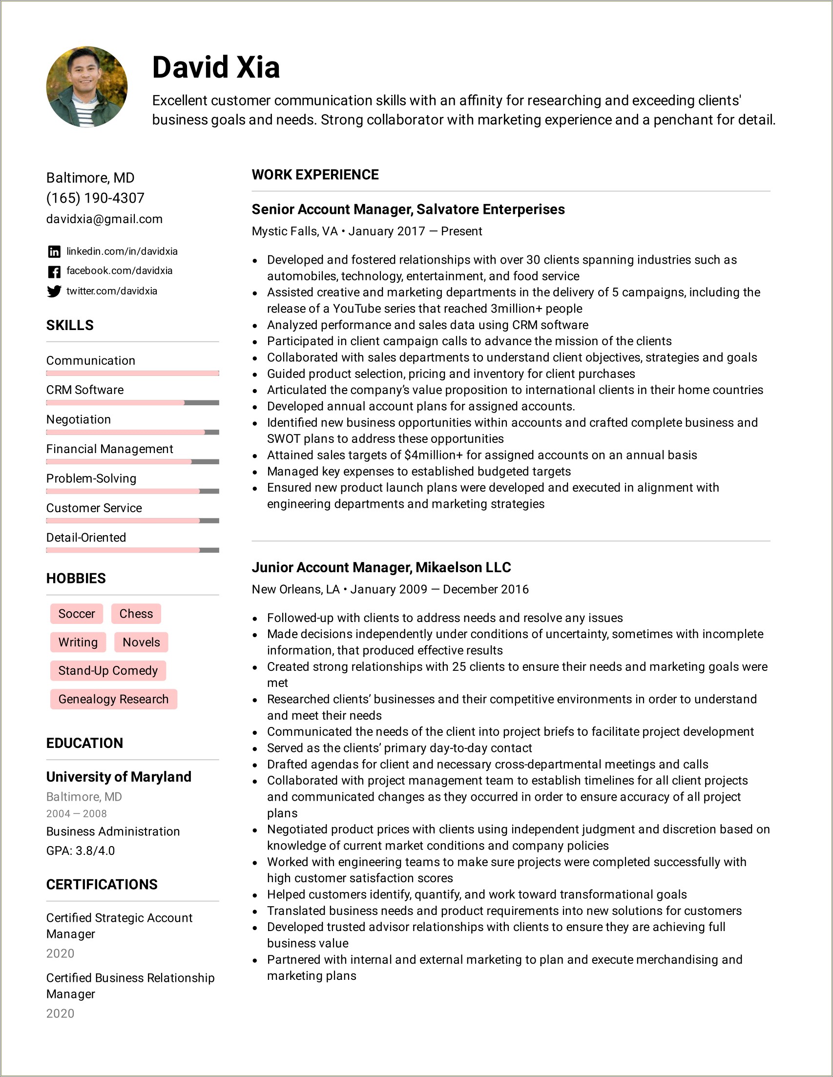 Marketing And Sales Manager Resume Sample