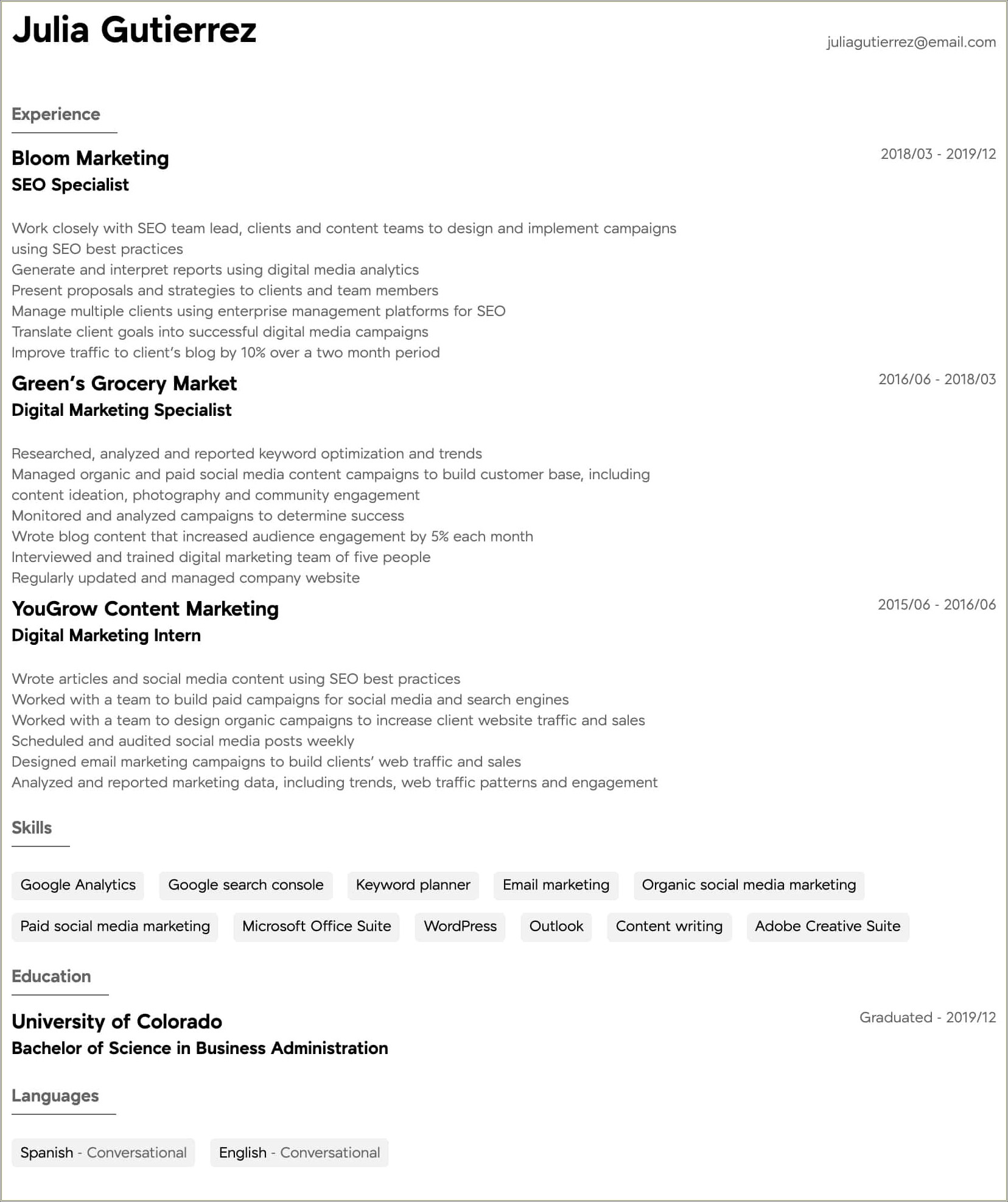 Marketing Manager Resume Sample No Experience