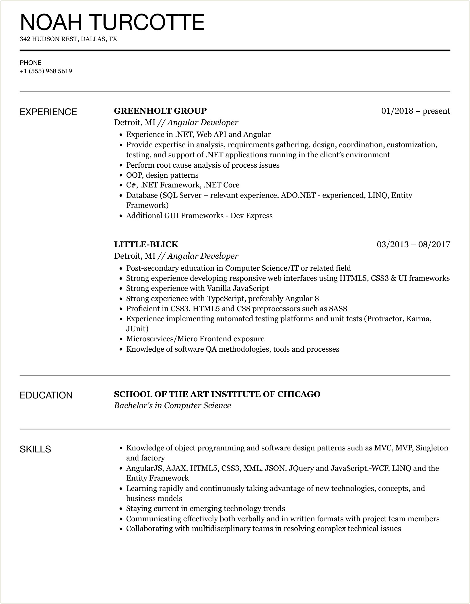 Net Core 2.0 Sample Resume