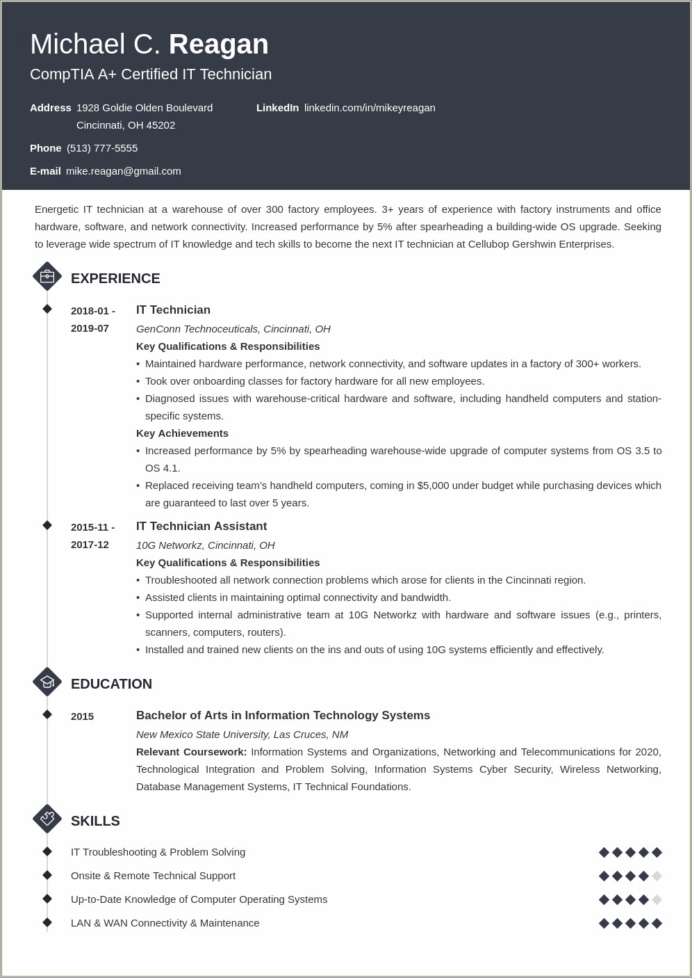 Network Support Technician Entry Level Resume Sample