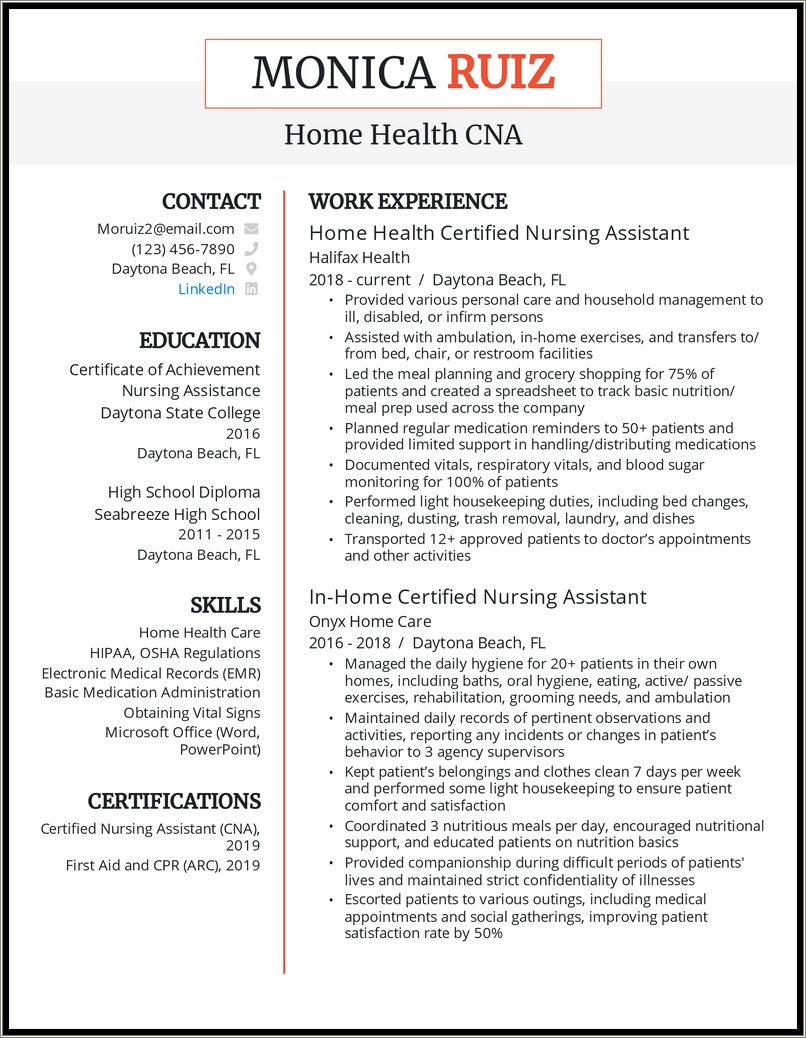 New Cna Resume Objective For Hospital