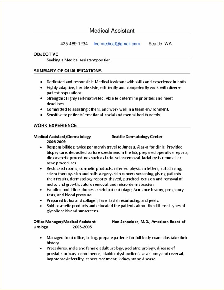 Objective Examples For Resume For Hospital