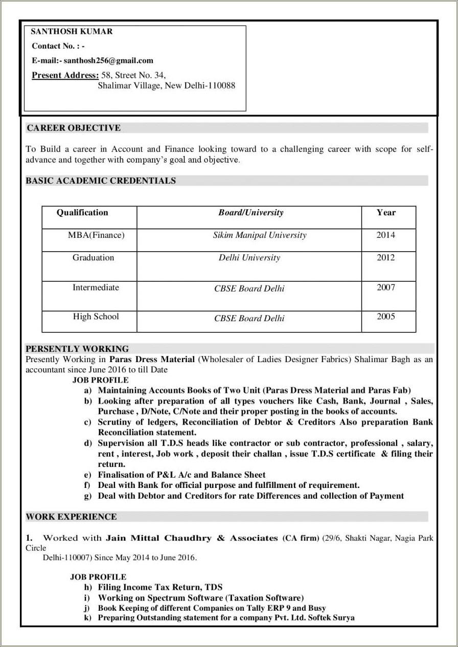 Objective In Resume For Freshers Mba Finance