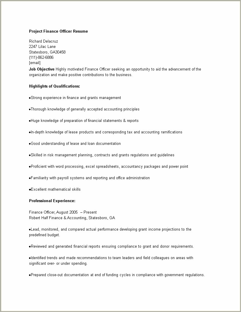 Objectives For Resume For Finance Accounting Job