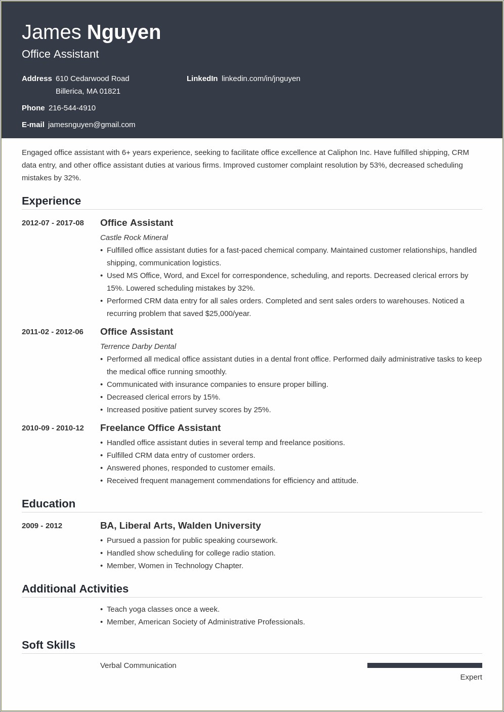 Office Assistant Job Description Sample Resume