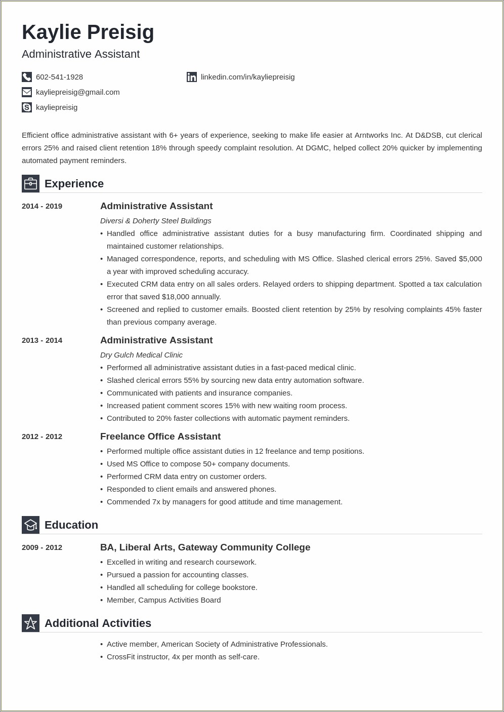Office Assistant Resume Sample No Experience