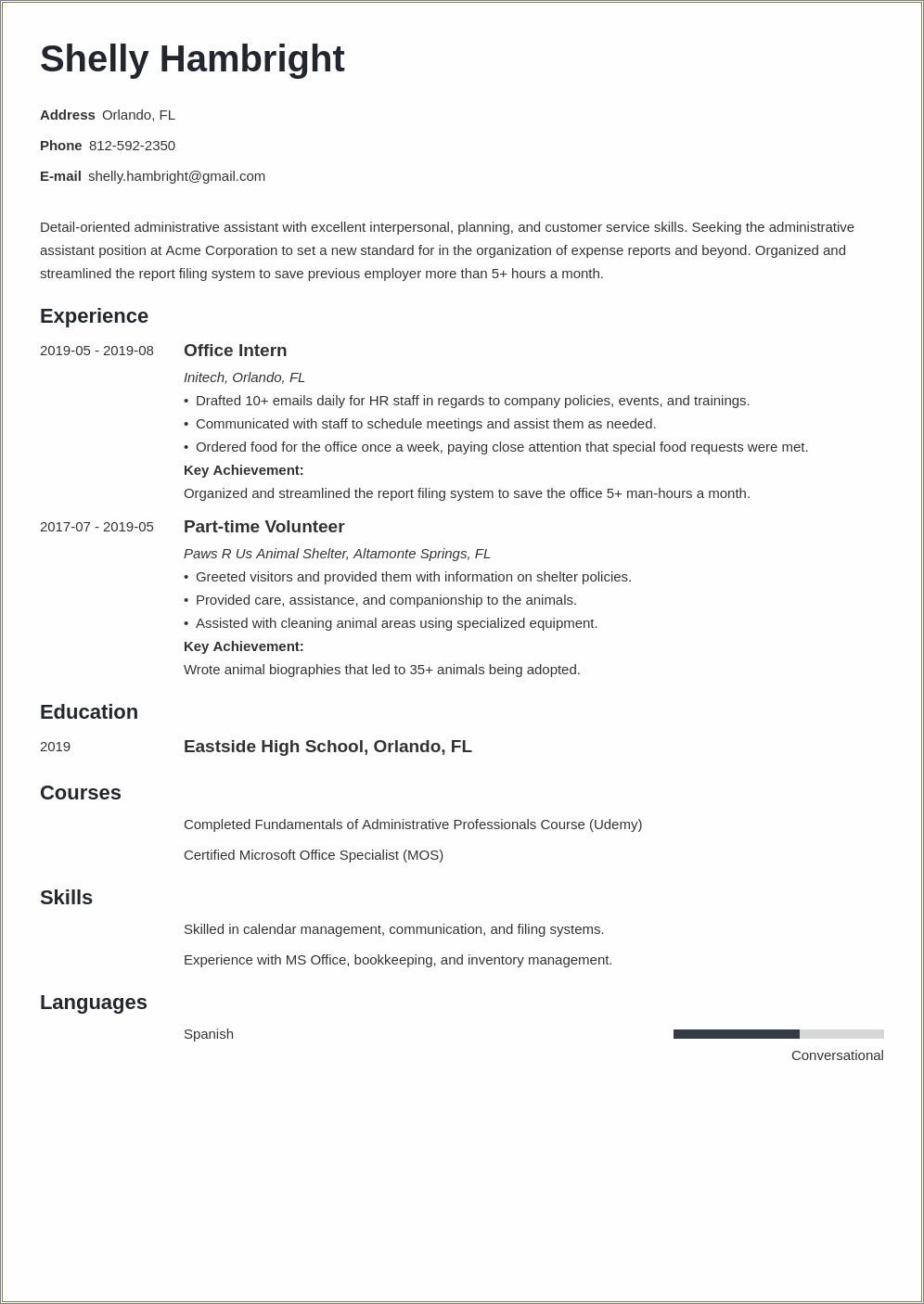 Office Clerk Sample Resume For Construction Company