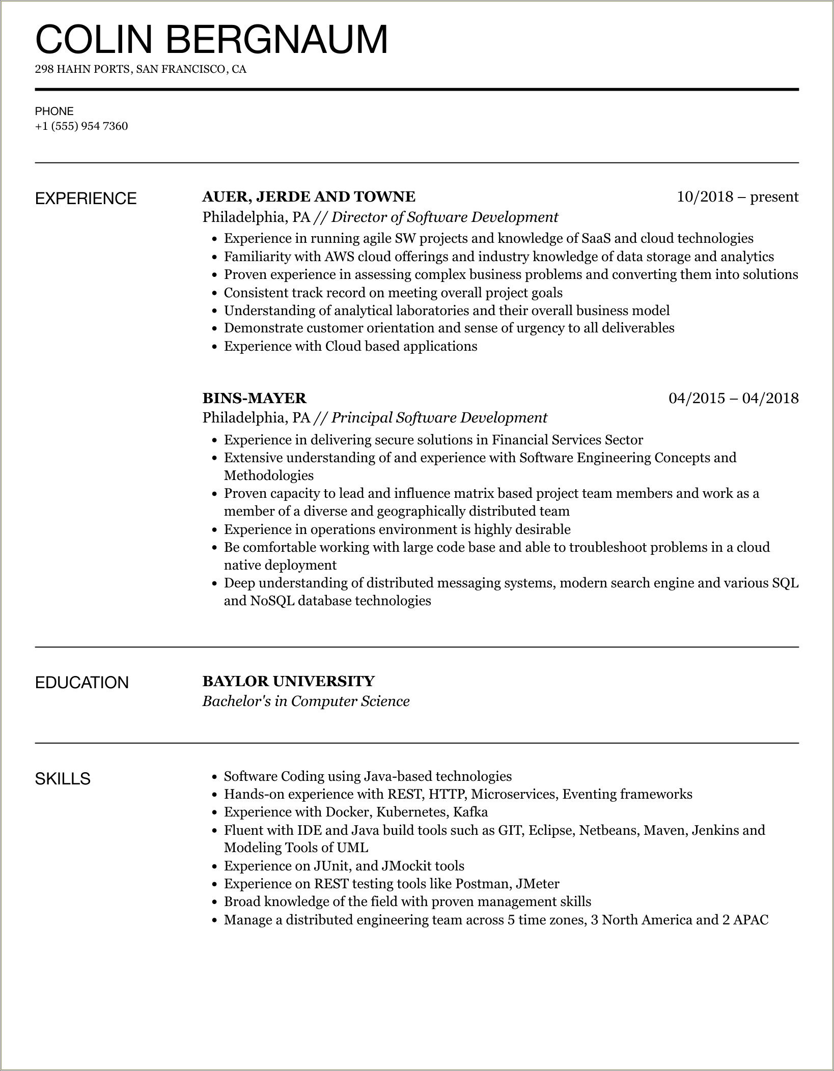 Participated In All Stages Of Sdlc Resume Sample