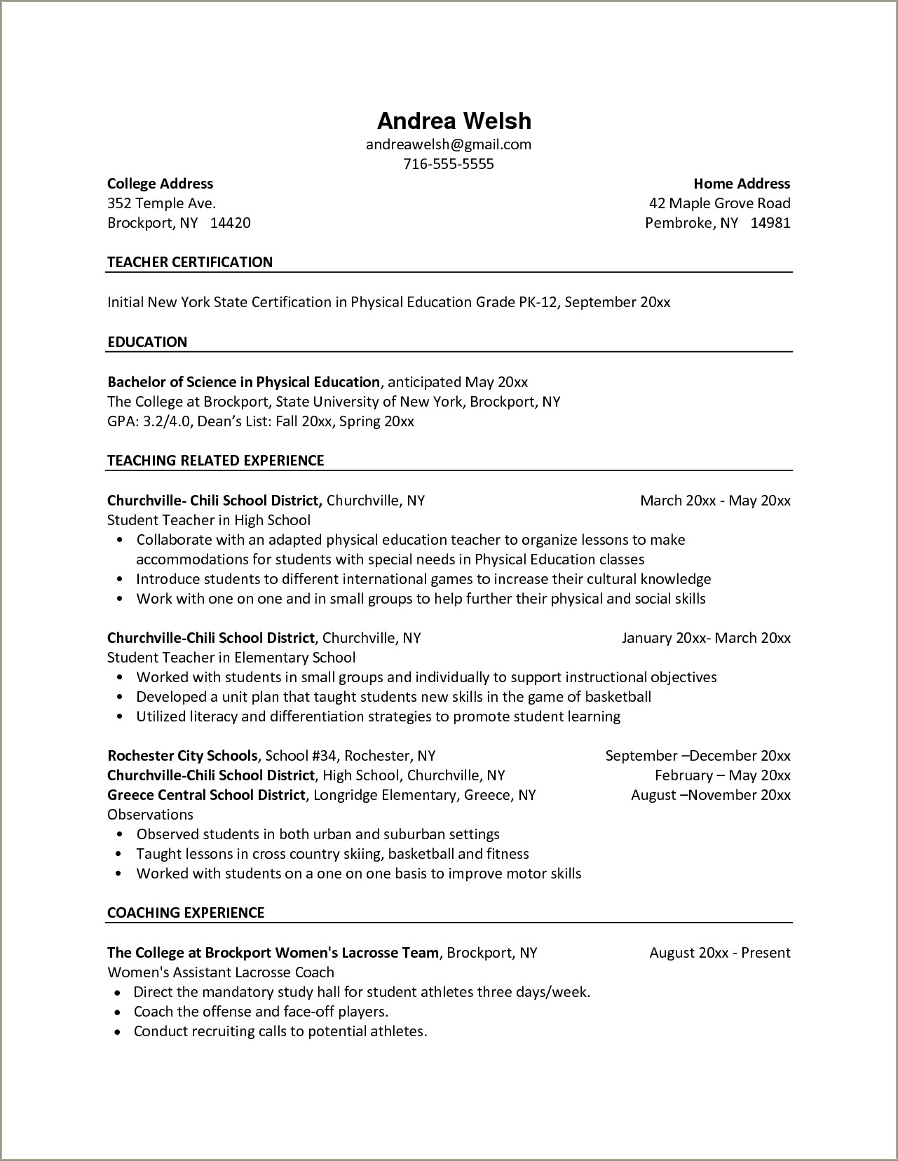 Physical Education Teacher Resume Template Download