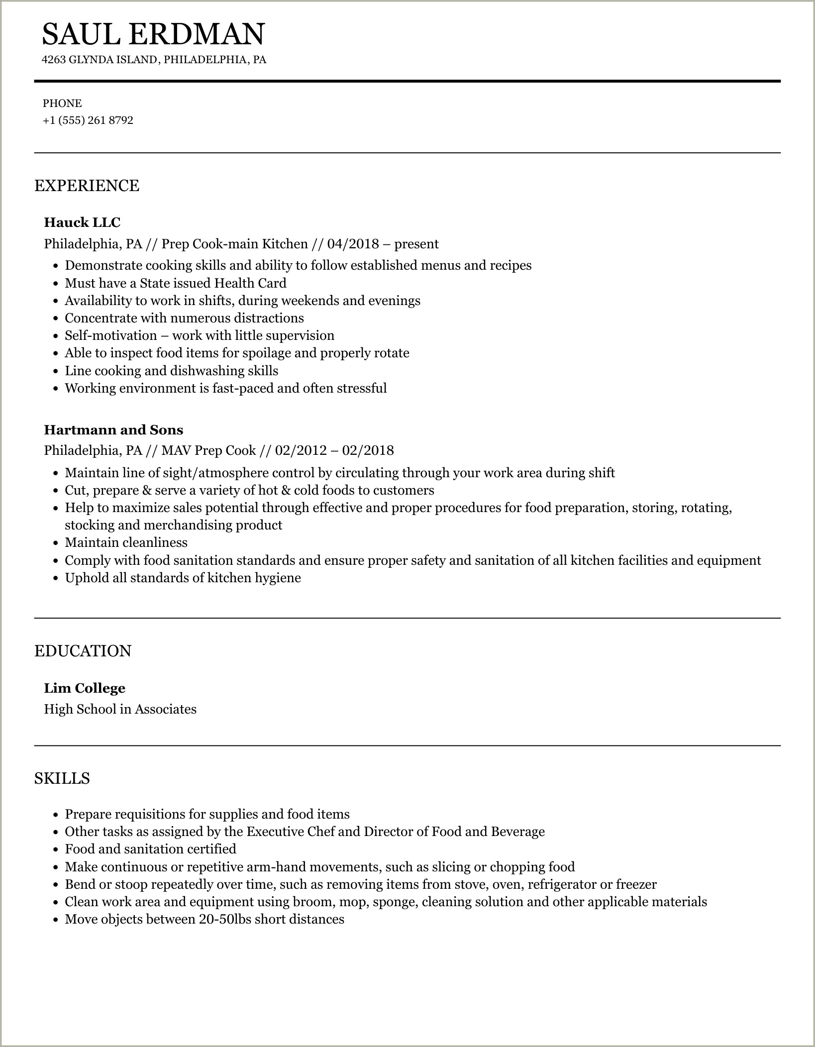 Pre Cook Dish Washer Sample Resume