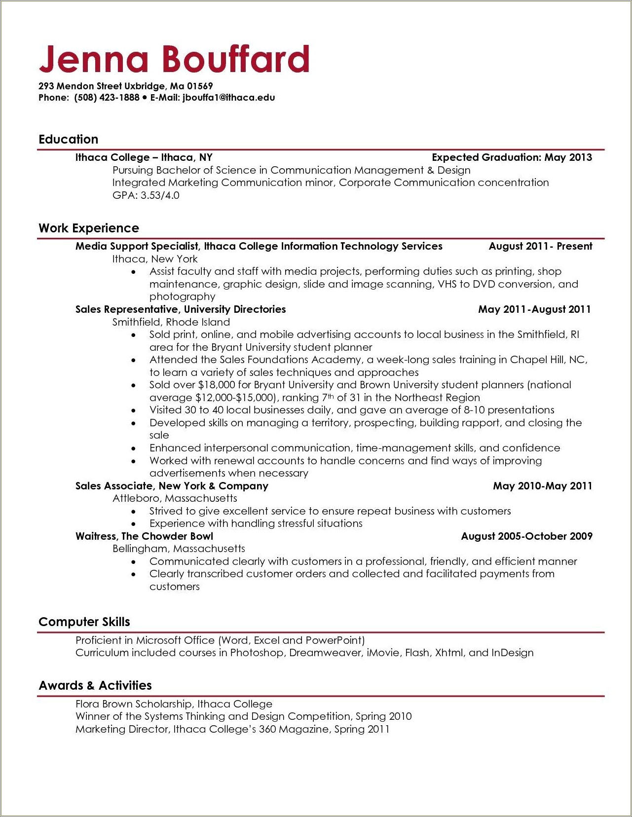 Professinal Resume Sample For Students Still In College