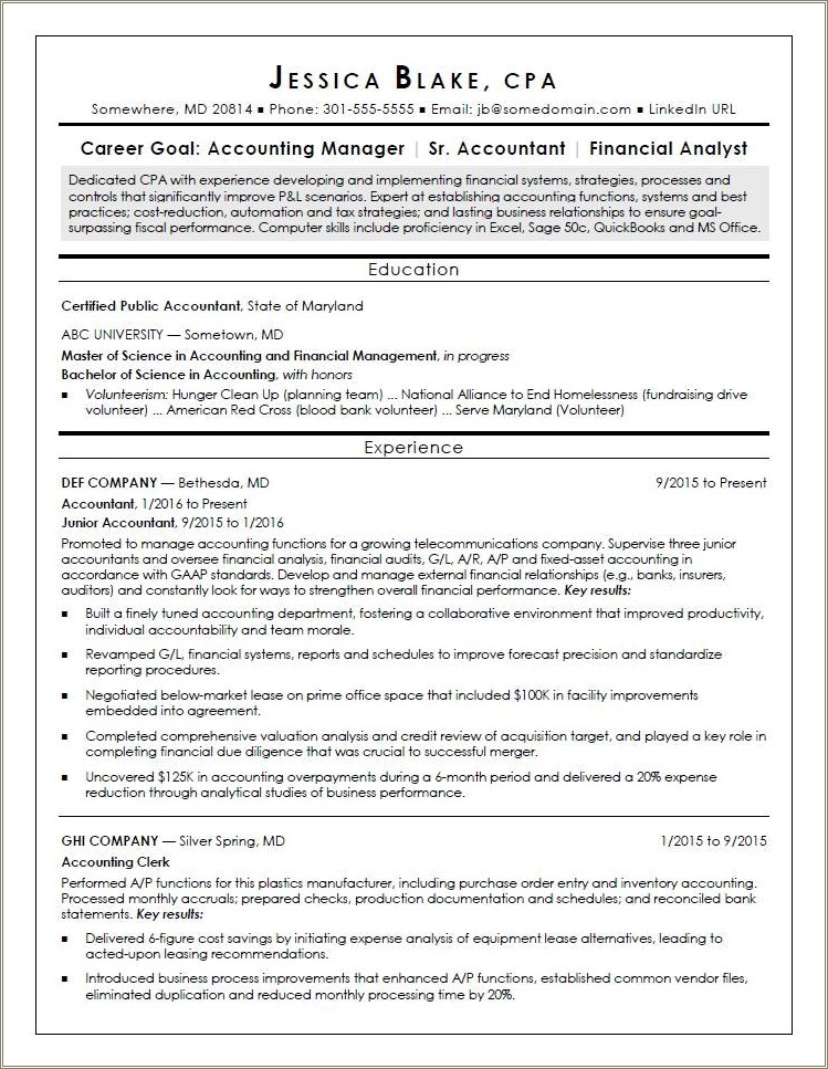 Professional Accounting And Finance Resumes Samples