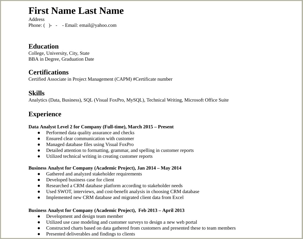 Professional Summary Resume For Internal Promotion