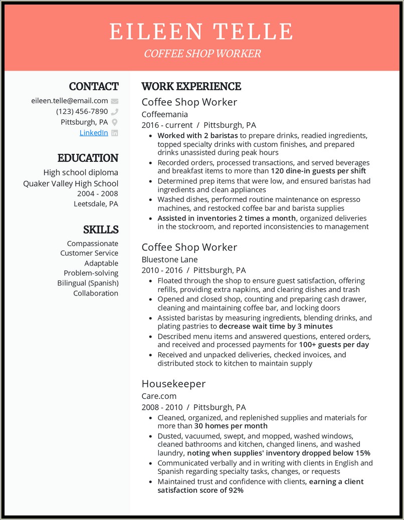 Putting A Coffee Shop In Your Resume