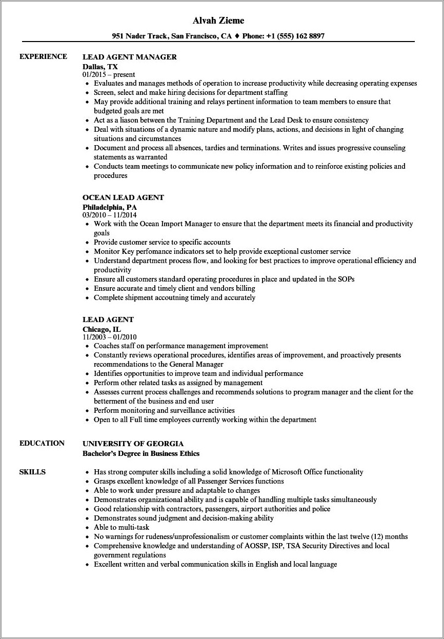Ramp Agent Experience Description For Resume