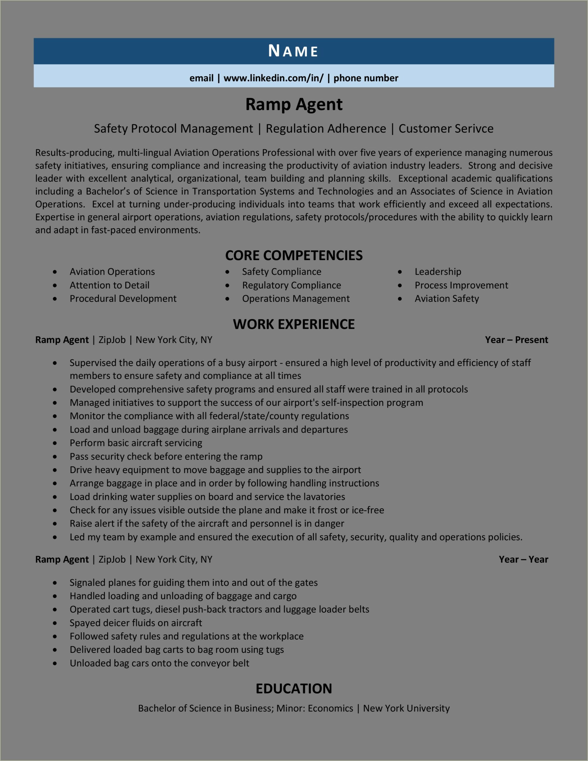 Ramp Agent Job Description For Resume